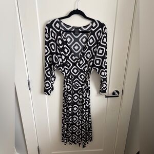 INC Black and White Wrap Dress